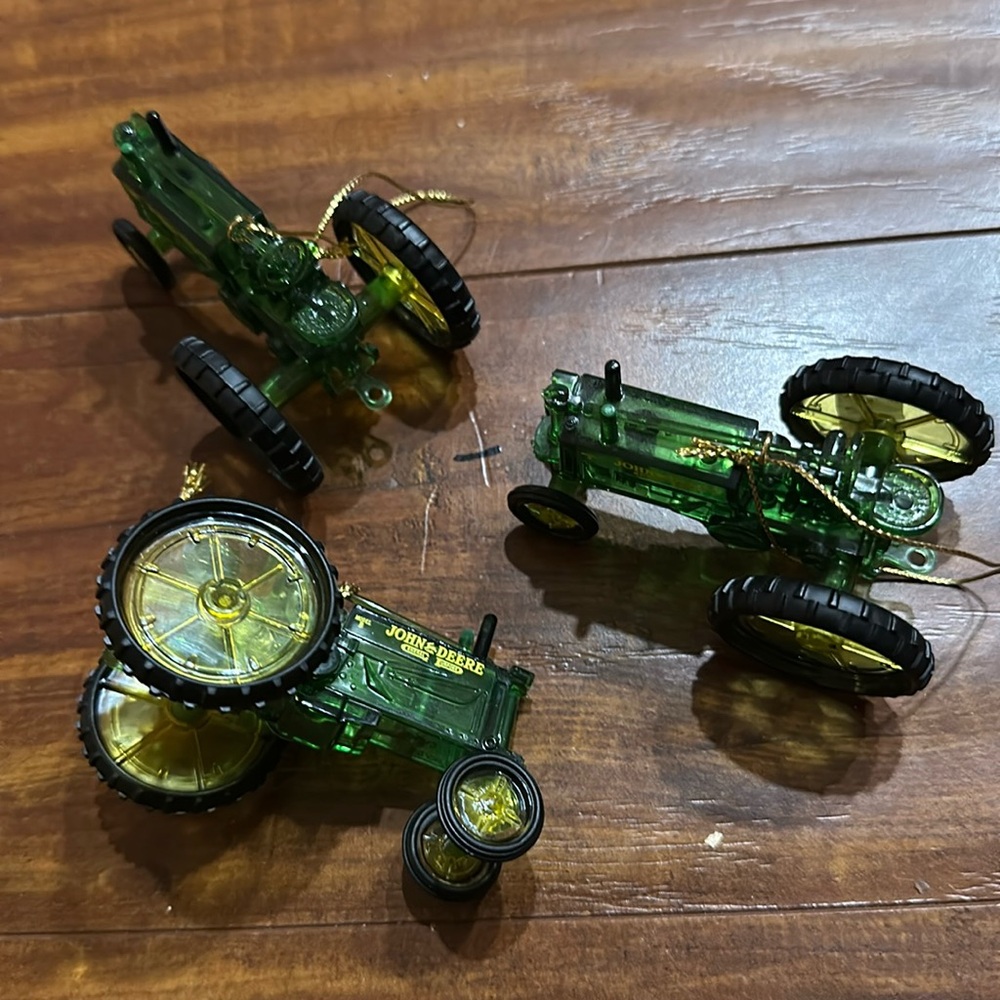 John Deere Translucent Green Tractor Christmas Ornaments Set of 3 Farm